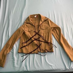 Women’s Faux Suede Tan Ace Up Jacket by Xi